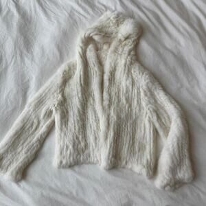 White real rabbit fur jacket with hood